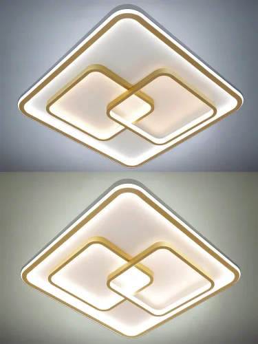 Люстра потолочная с пультом LED LAMPS 81313 Natali Kovaltseva белая золотая на 1 лампа, основание золотое белое в стиле хай-тек с пультом квадраты фото 7